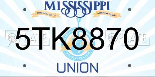 5TK8870 Mississippi License Plate