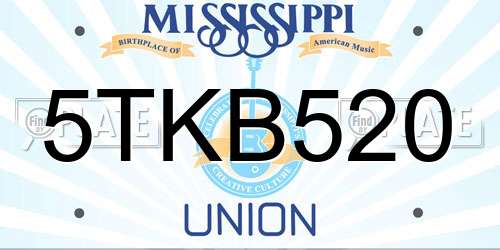 5TKB520 Mississippi License Plate