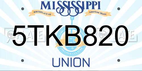 5TKB820 Mississippi License Plate