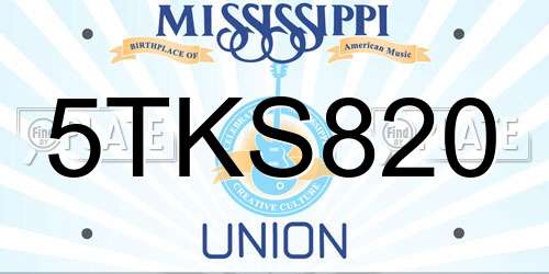 5TKS820 Mississippi License Plate