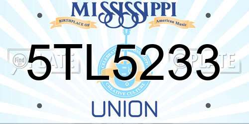 5TL5233 Mississippi License Plate
