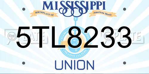 5TL8233 Mississippi License Plate