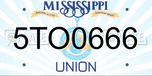 5TO0666 Mississippi License Plate