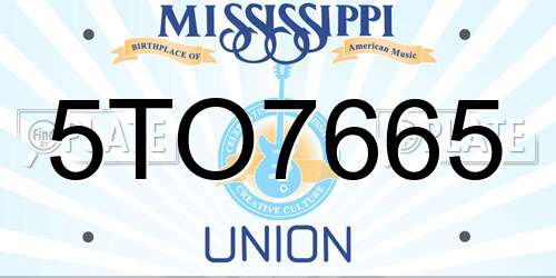 5TO7665 Mississippi License Plate