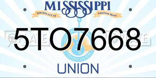 5TO7668 Mississippi License Plate