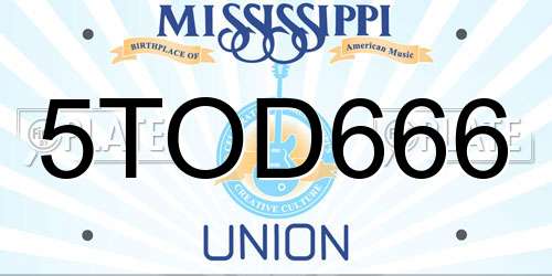 5TOD666 Mississippi License Plate