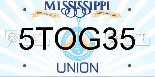 5TOG35 Mississippi License Plate
