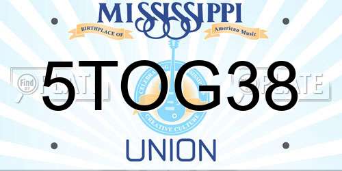 5TOG38 Mississippi License Plate
