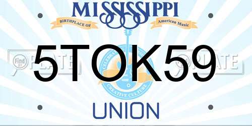 5TOK59 Mississippi License Plate