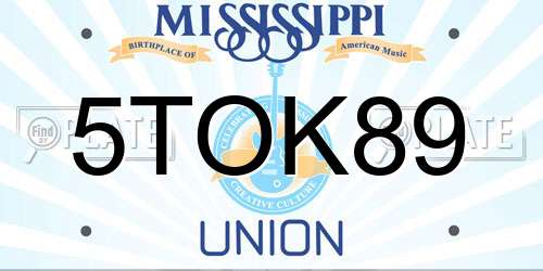 5TOK89 Mississippi License Plate