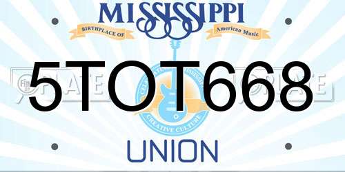 5TOT668 Mississippi License Plate