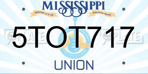 5TOT717 Mississippi License Plate