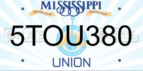 5TOU380 Mississippi License Plate
