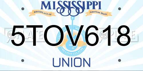 5TOV618 Mississippi License Plate