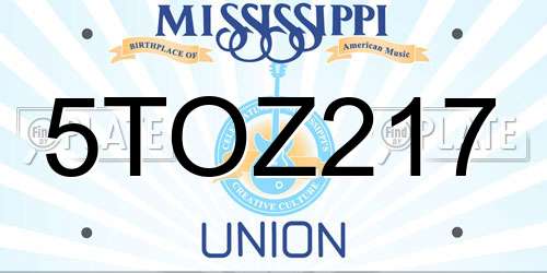 5TOZ217 Mississippi License Plate