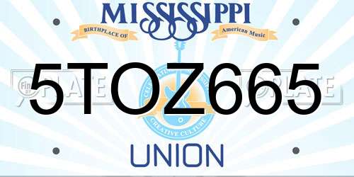 5TOZ665 Mississippi License Plate