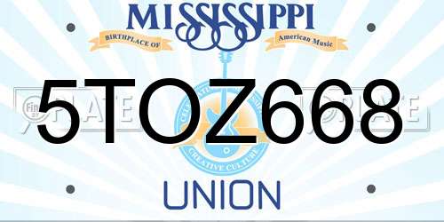 5TOZ668 Mississippi License Plate