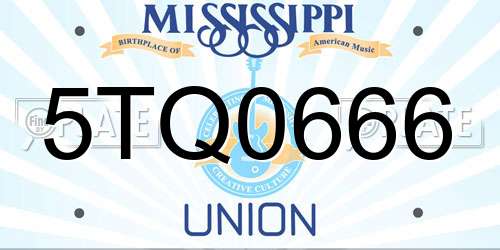 5TQ0666 Mississippi License Plate