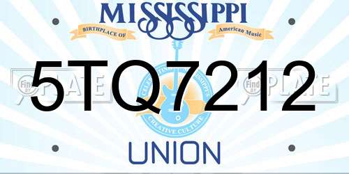 5TQ7212 Mississippi License Plate