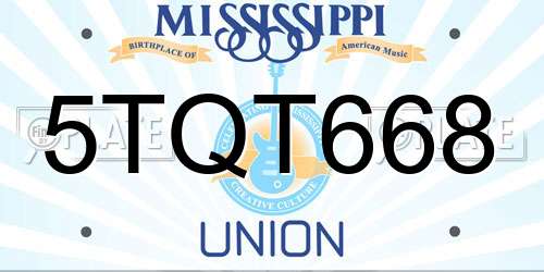 5TQT668 Mississippi License Plate