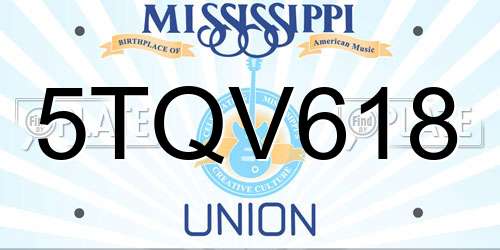 5TQV618 Mississippi License Plate