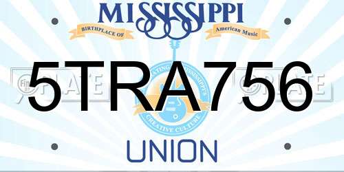 5TRA756 Mississippi License Plate