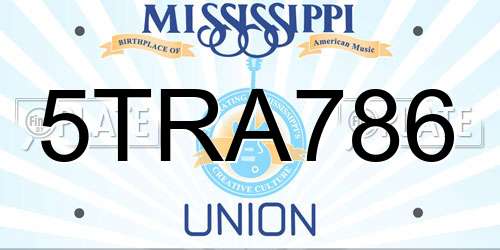 5TRA786 Mississippi License Plate