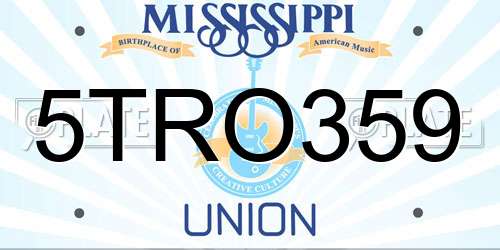 5TRO359 Mississippi License Plate