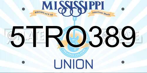 5TRO389 Mississippi License Plate