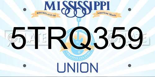5TRQ359 Mississippi License Plate