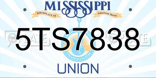 5TS7838 Mississippi License Plate