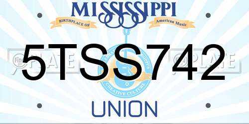 5TSS742 Mississippi License Plate