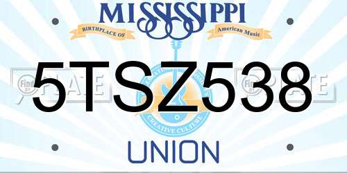 5TSZ538 Mississippi License Plate