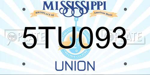 5TU093 Mississippi License Plate