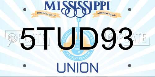 5TUD93 Mississippi License Plate