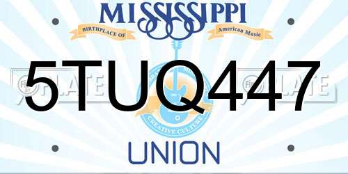 5TUQ447 Mississippi License Plate