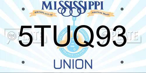 5TUQ93 Mississippi License Plate