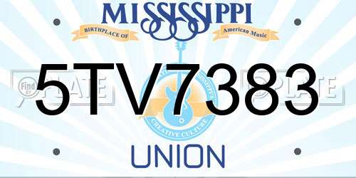 5TV7383 Mississippi License Plate