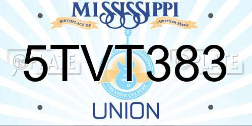 5TVT383 Mississippi License Plate