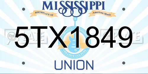 5TX1849 Mississippi License Plate