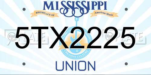 5TX2225 Mississippi License Plate