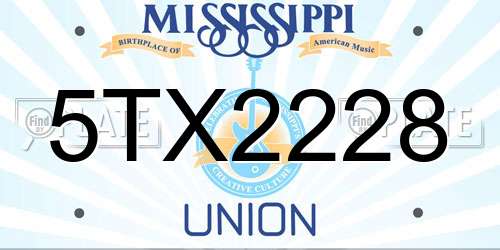 5TX2228 Mississippi License Plate