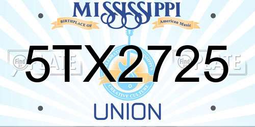 5TX2725 Mississippi License Plate