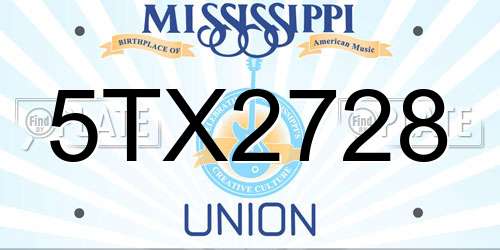 5TX2728 Mississippi License Plate