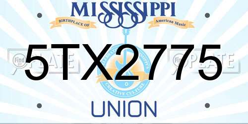 5TX2775 Mississippi License Plate