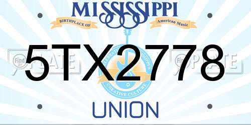 5TX2778 Mississippi License Plate