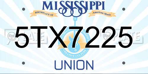 5TX7225 Mississippi License Plate