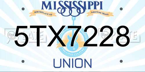 5TX7228 Mississippi License Plate