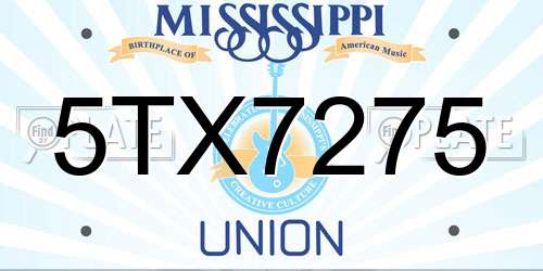 5TX7275 Mississippi License Plate