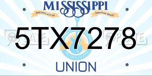 5TX7278 Mississippi License Plate